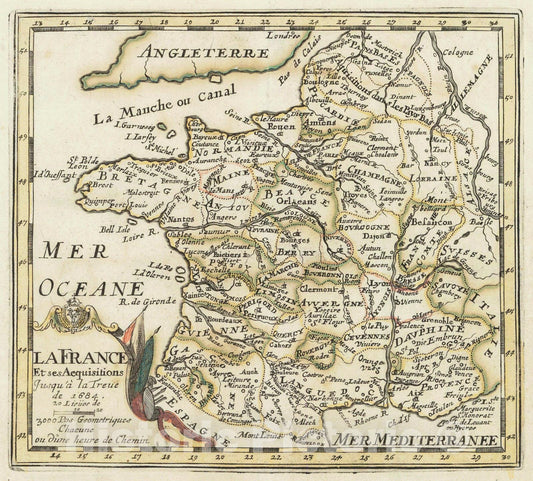 Historic Map : 1692 La France et ses Acquisitions jusqu'a la Treux de 1684 : Vintage Wall Art