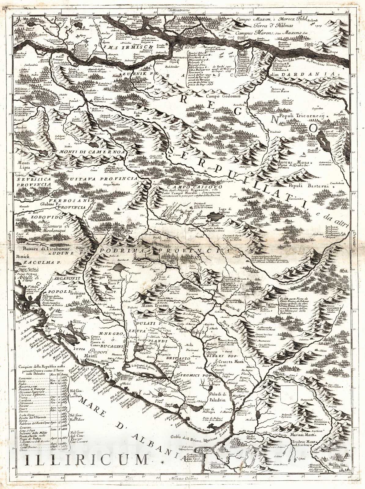 Historic Map : 1695 [untitled map of the Hercegovina region] : Vintage Wall Art