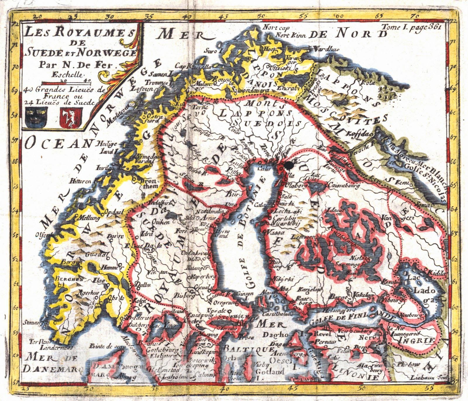 Historic Map : 1703 Les Royaumes de Suede et Norwege : Vintage Wall Art