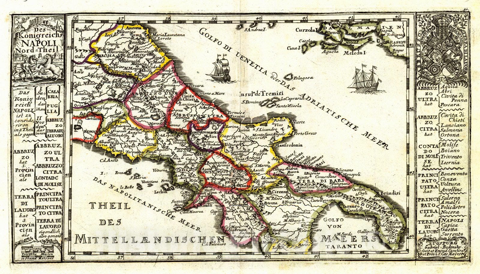 Historic Map : 1704 Des KOnigreichs Napoli Nord-Theil : Vintage Wall Art