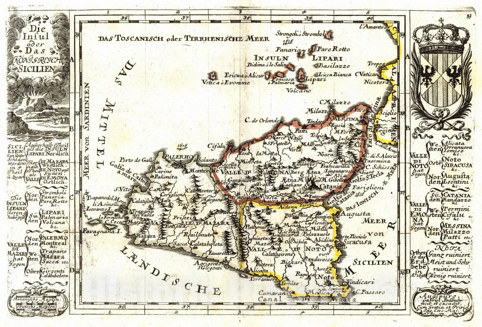 Historic Map : 1704 Die Insuel Oder Das KOnigretch Sicilien  : Vintage Wall Art