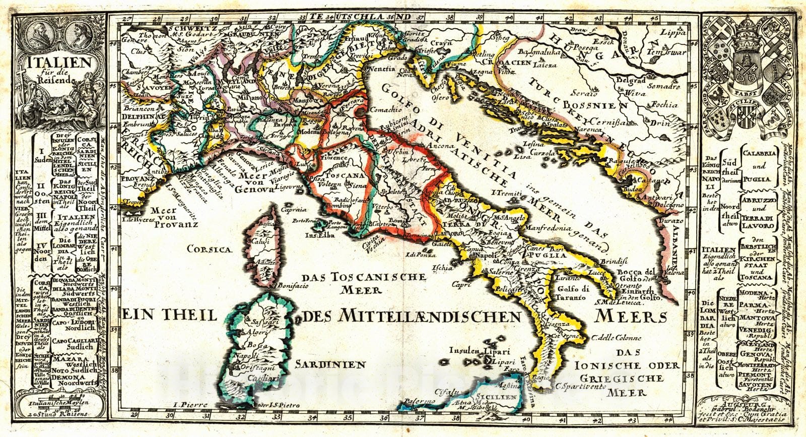 Historic Map : 1704 Italien f&uuml;r die Reisende            : Vintage Wall Art