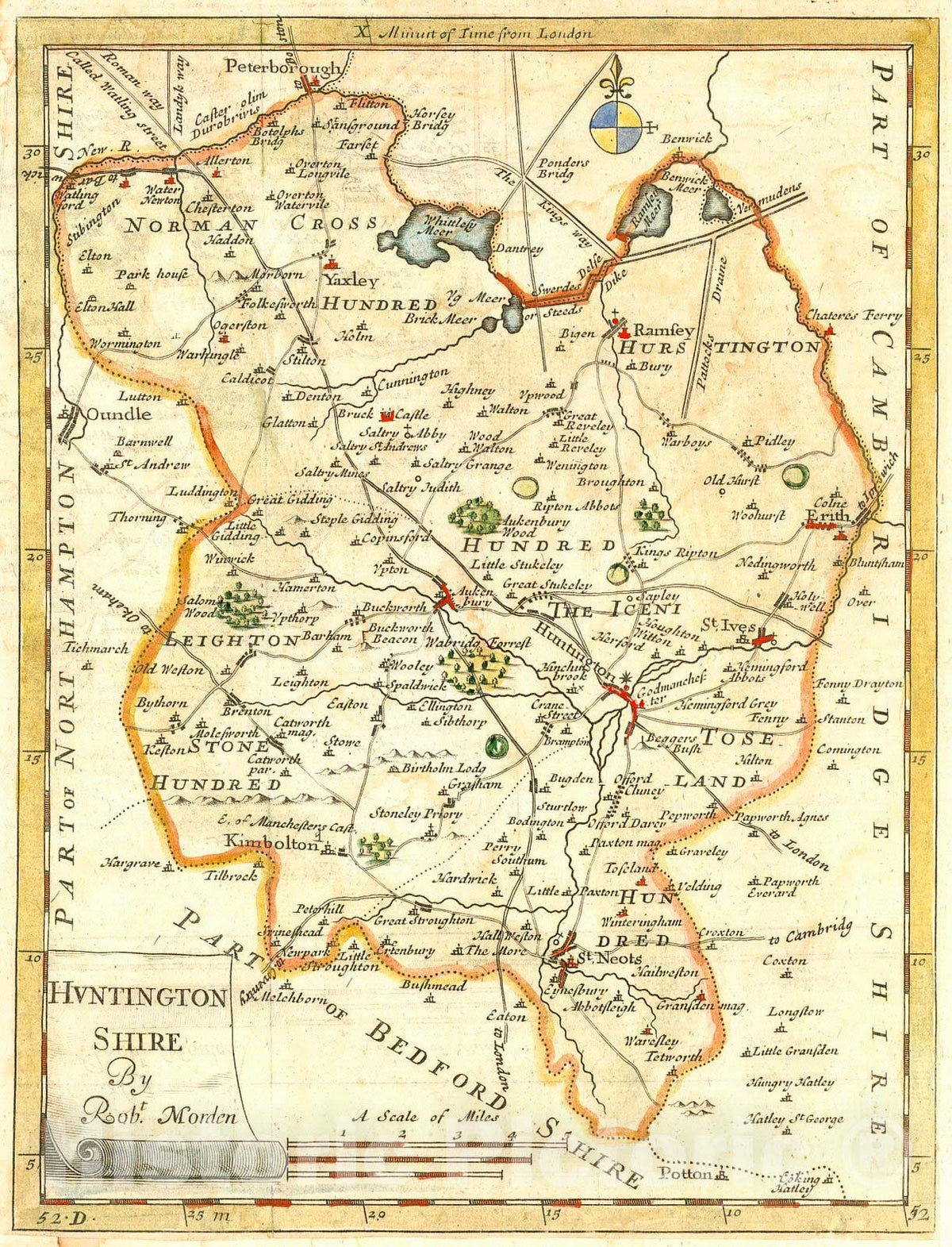 Historic Map : 1704 Huntingtonshire : Vintage Wall Art