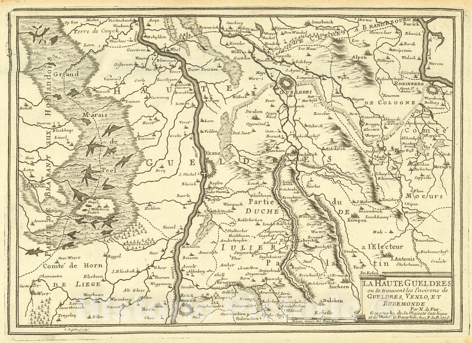 Historic Map : 1705 La Haute Gueldres : Vintage Wall Art