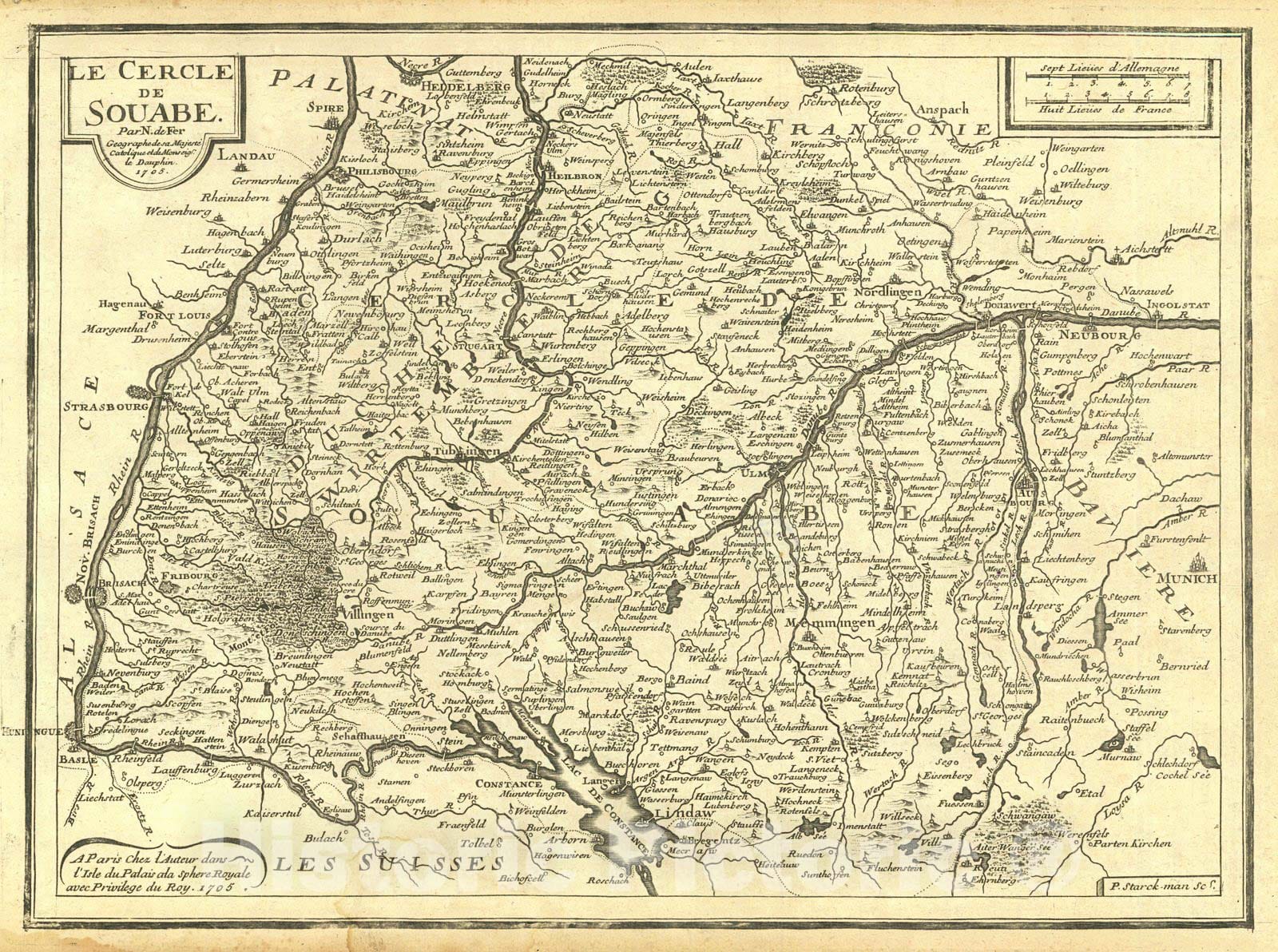 Historic Map : 1705 Le Cercle de Souabe : Vintage Wall Art
