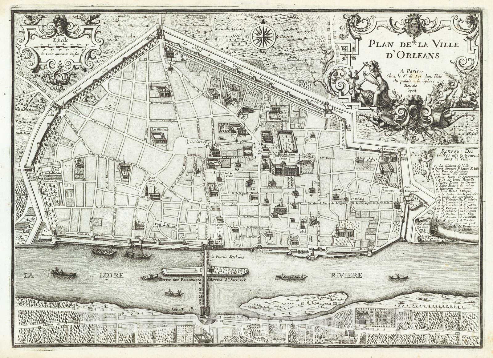 Historic Map : 1705 Plan de la Ville D'Orleans : Vintage Wall Art