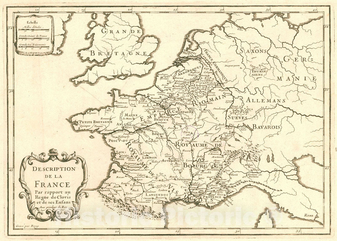 Historic Map : 1705 Description de la France : Vintage Wall Art