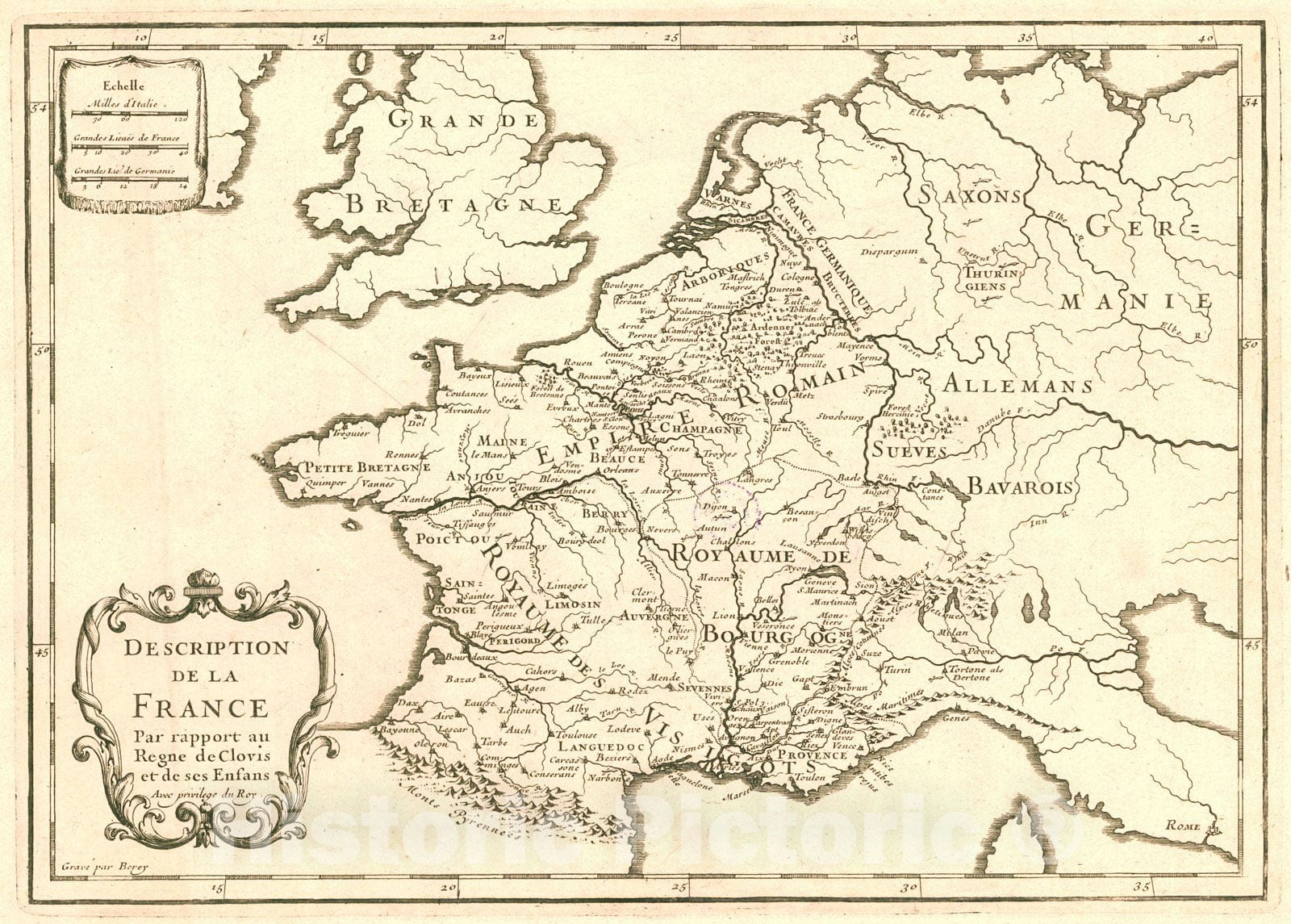 Historic Map : 1705 Description de la France : Vintage Wall Art