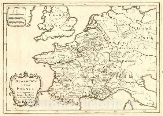 Historic Map : 1705 Description de la France : Vintage Wall Art