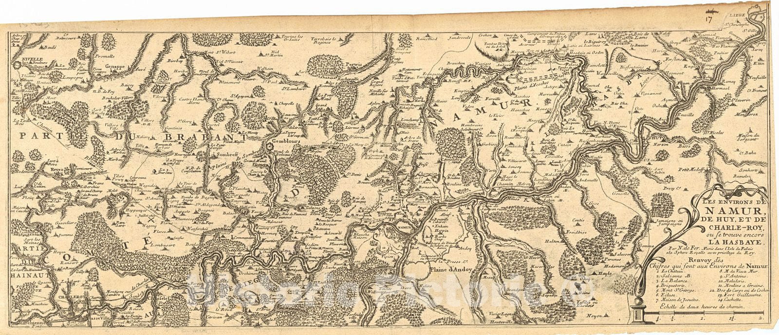 Historic Map : 1705 Les Environs de Namur : Vintage Wall Art