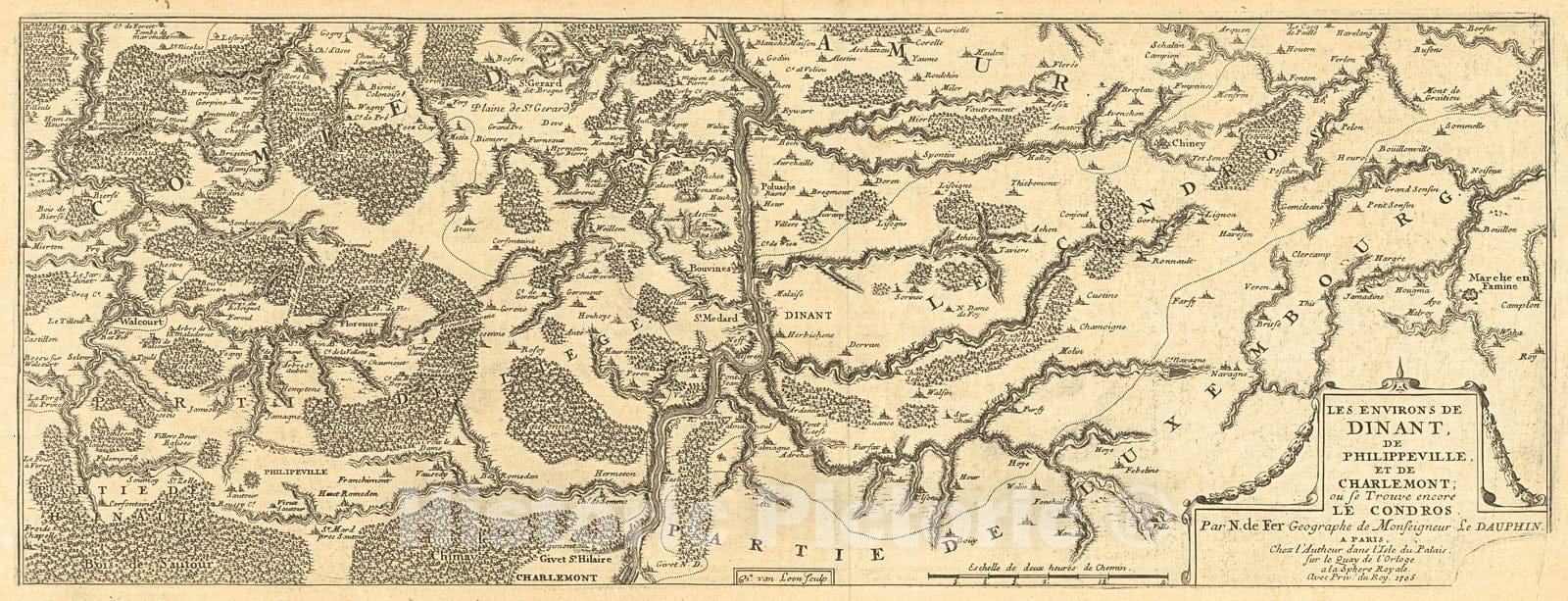 Historic Map : 1705 Les Environs de Dinant, de Phillippeville, et de Charlemont; ou fe Trouve encore Le Condros : Vintage Wall Art