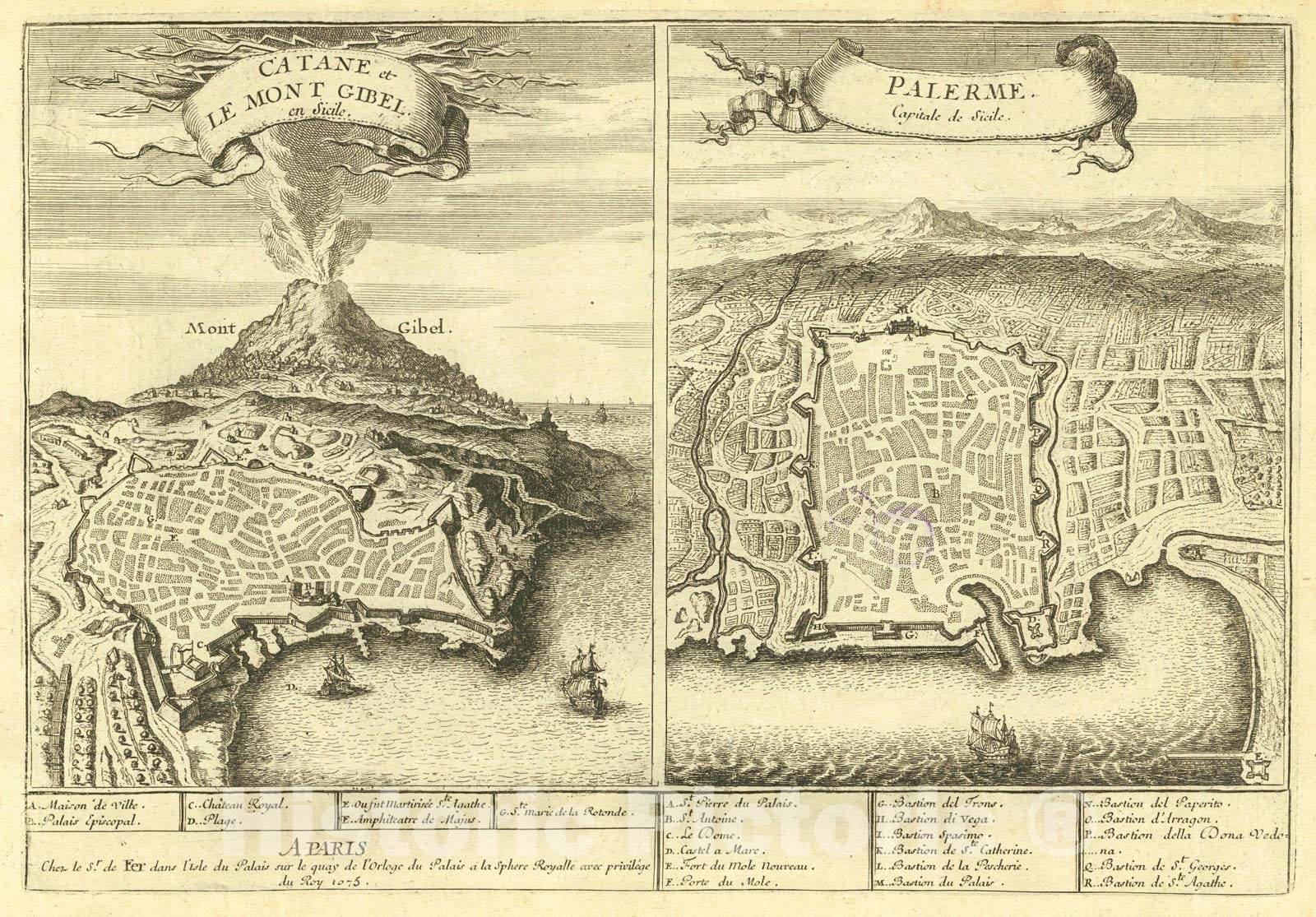 Historic Map : 1705 Catane et le Mont Gibel, Palerme : Vintage Wall Art