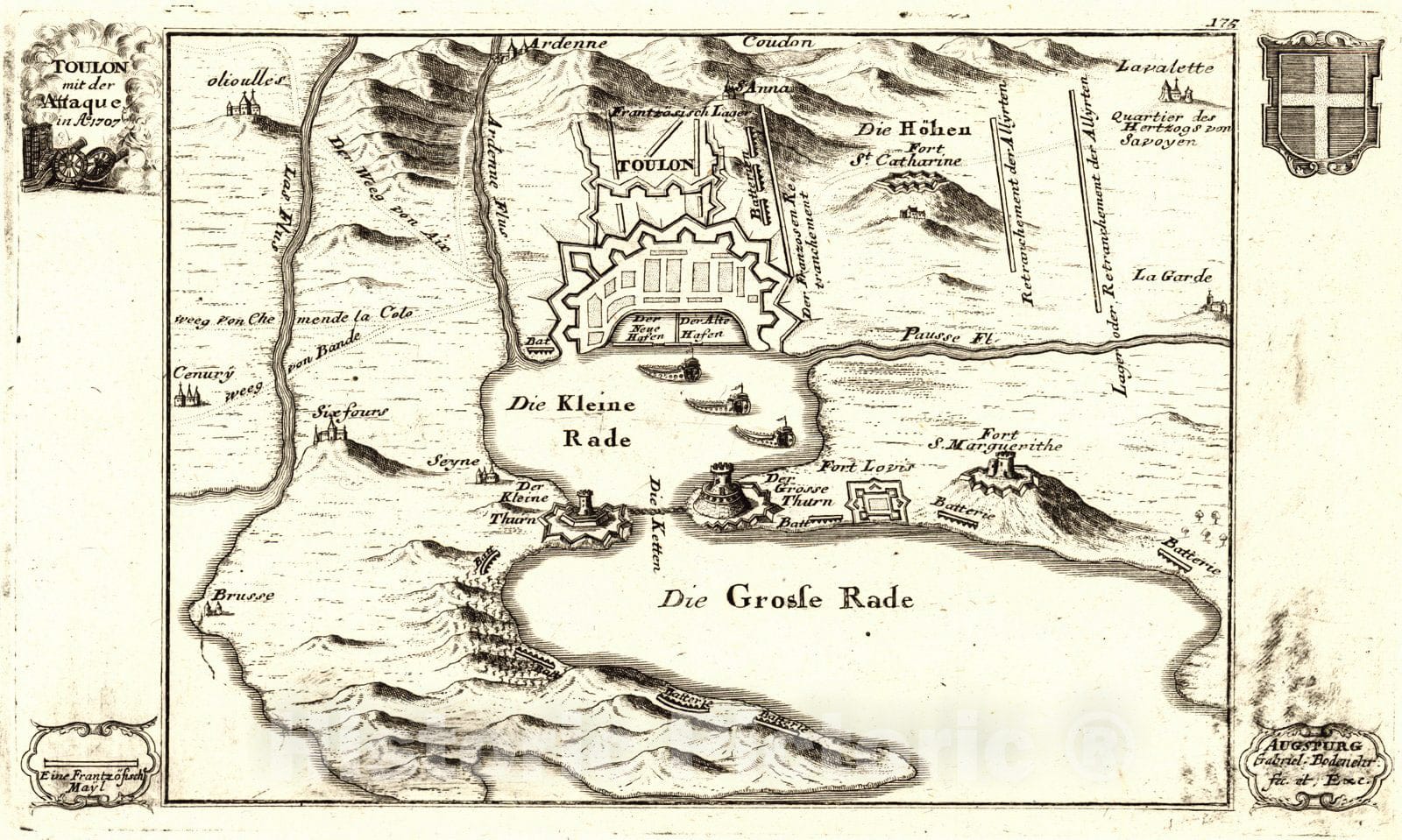 Historic Map : 1709 Arras wie es von denen Frantzosen Toulon mit der Atraque : Vintage Wall Art