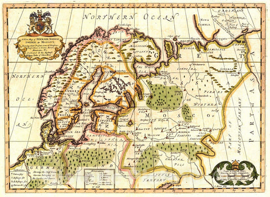 Historic Map : 1718 A New Map of Denmark, Norway, Sweden, and Moscovy : Vintage Wall Art