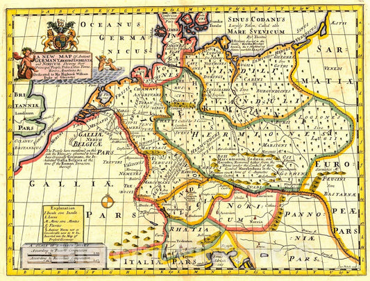 Historic Map : 1718 A New Map of Antient Germany, Rhaetia, Vindelicia and Noricum : Vintage Wall Art