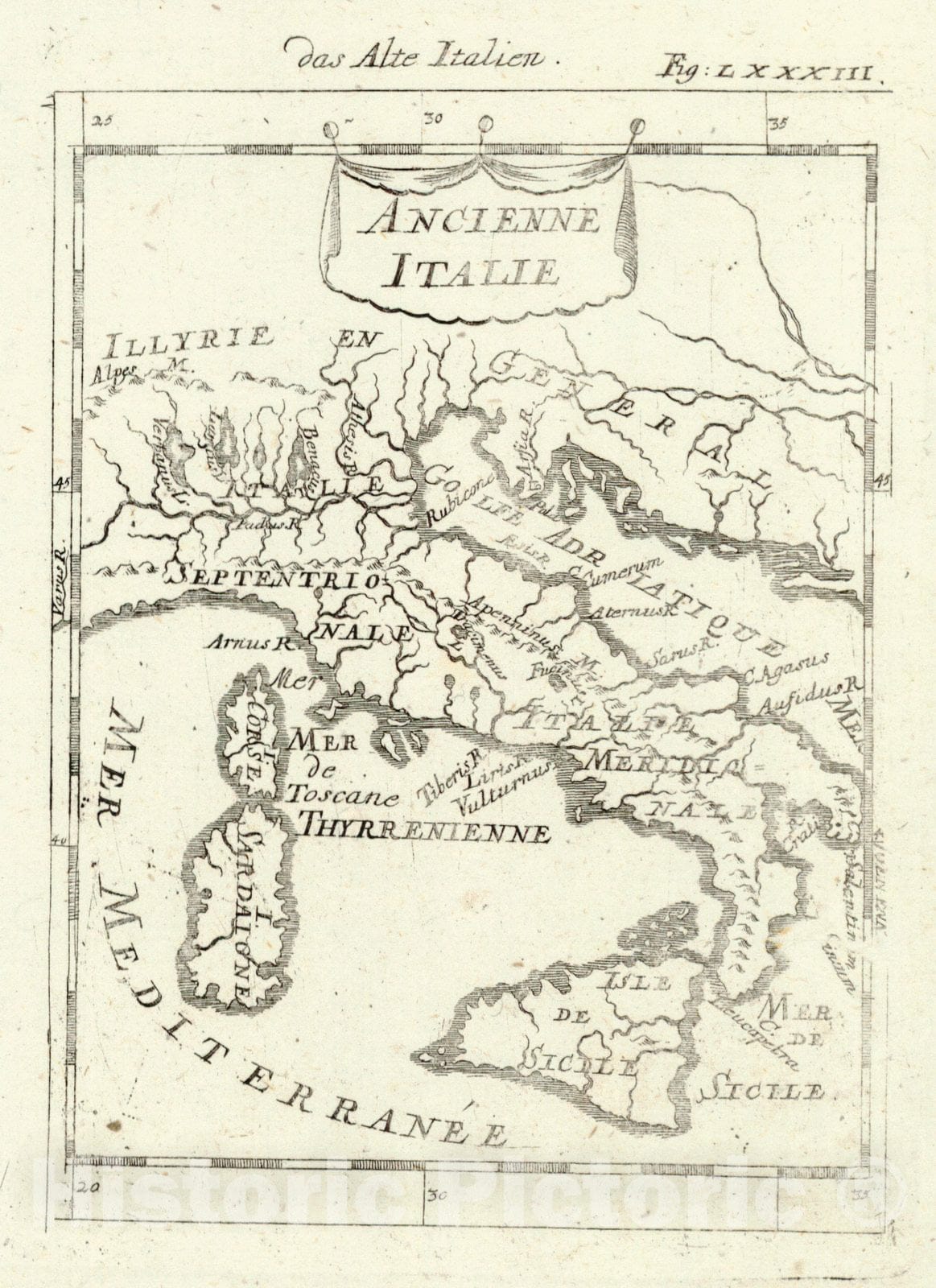 Historic Map : 1719 Ancienne Italie : Vintage Wall Art