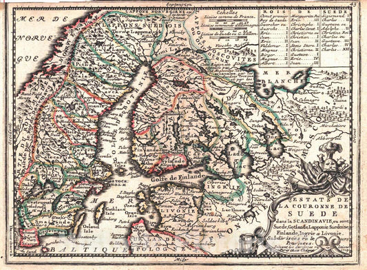 Historic Map : 1719 Estates de la Couronne de Suede : Vintage Wall Art