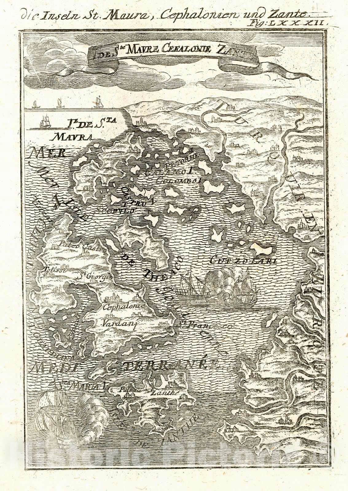 Historic Map : 1719 I. de St. Mavre Ceealonie Zante : Vintage Wall Art