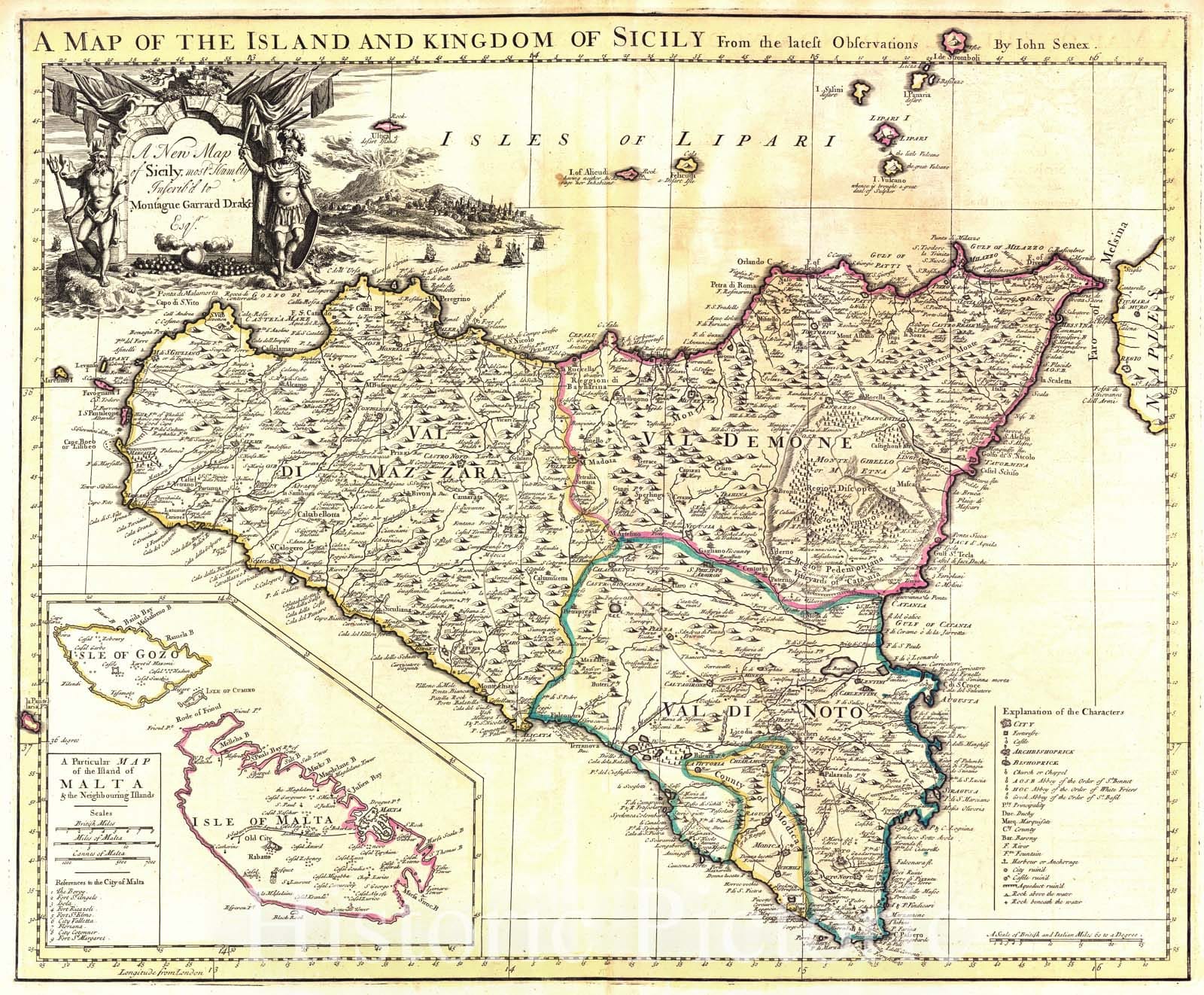 Historic Map : 1721 A New Map of Sicily : Vintage Wall Art