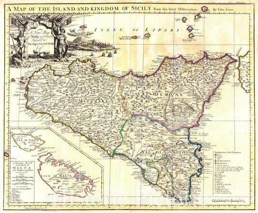 Historic Map : 1721 A New Map of Sicily : Vintage Wall Art