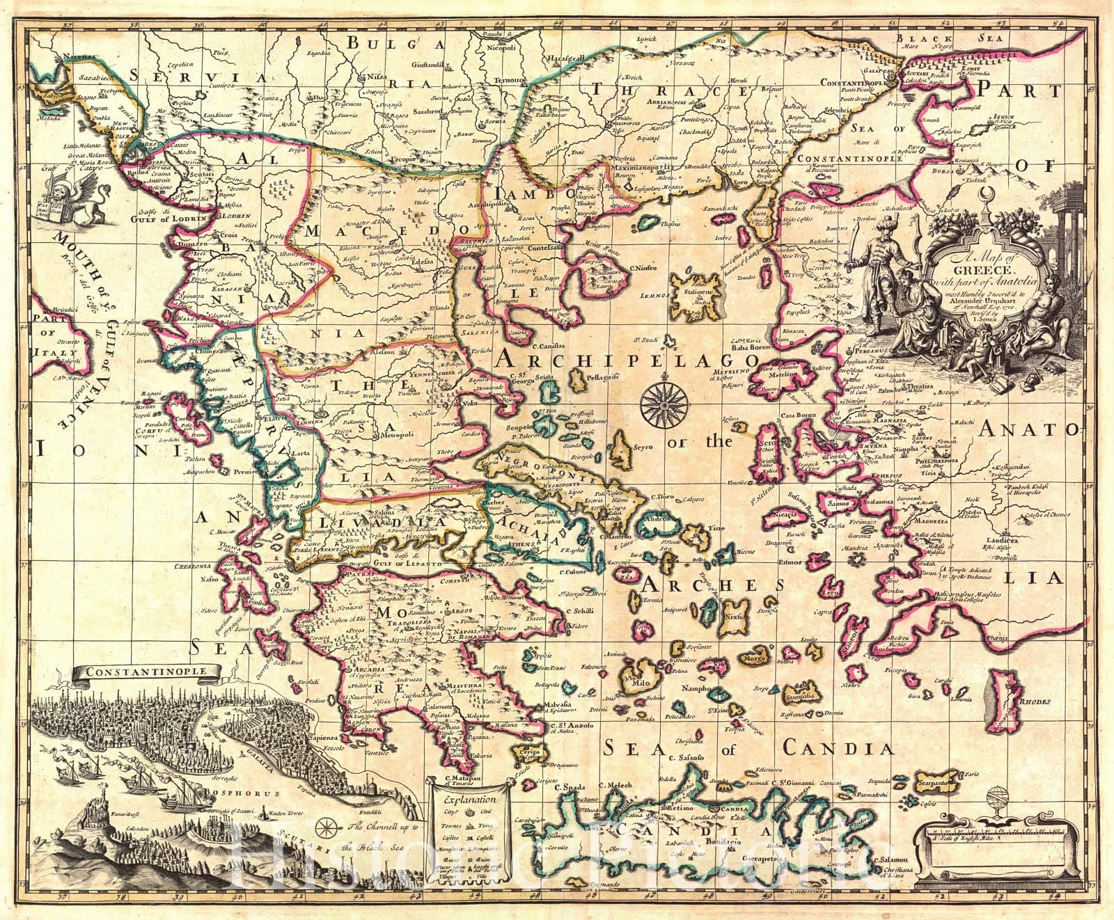 Historic Map : 1721 A Map of Greece with Part of Antolia : Vintage Wall Art