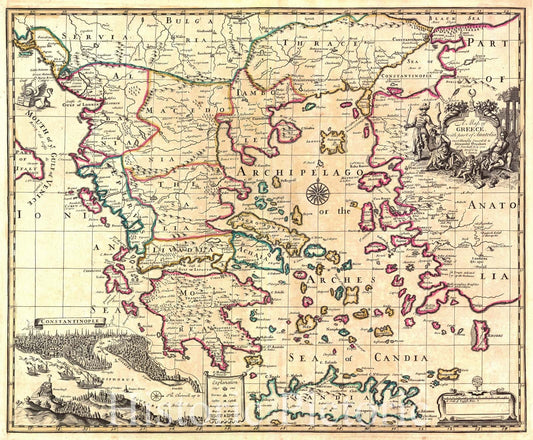 Historic Map : 1721 A Map of Greece with Part of Antolia : Vintage Wall Art