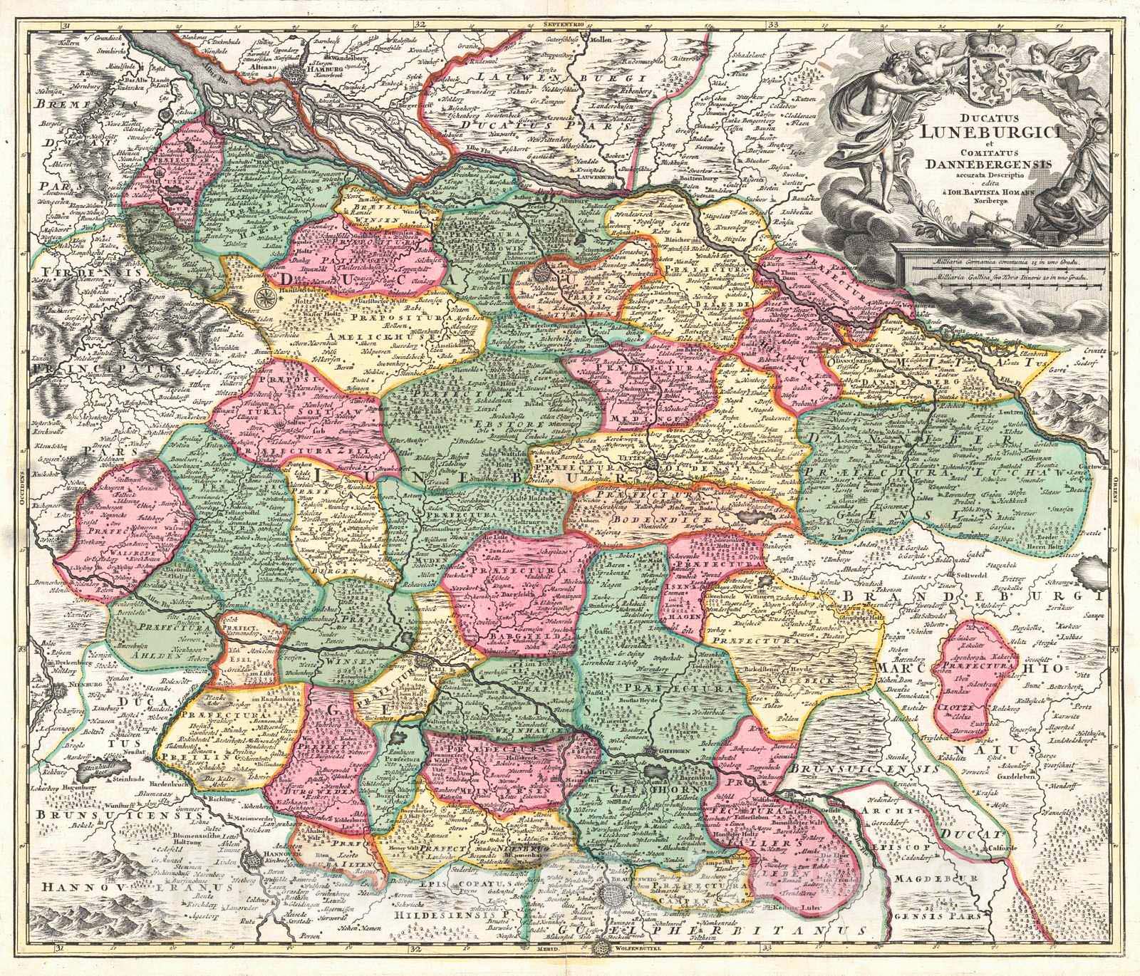Historic Map : 1730 Ducatus Luneburgici et Comitatus Dannebergensis  : Vintage Wall Art