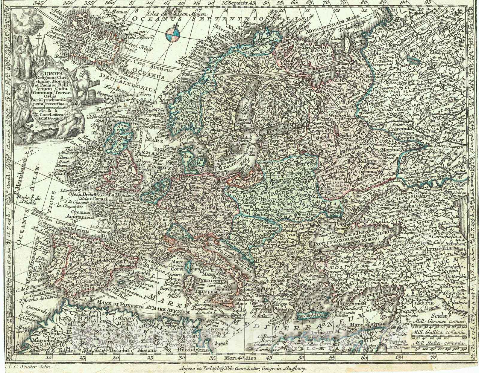Historic Map : 1730 Europa Religionis Christianae, Morum, et Pacis ac Belli Atrium cultu omnium Terrar Orbis : Vintage Wall Art