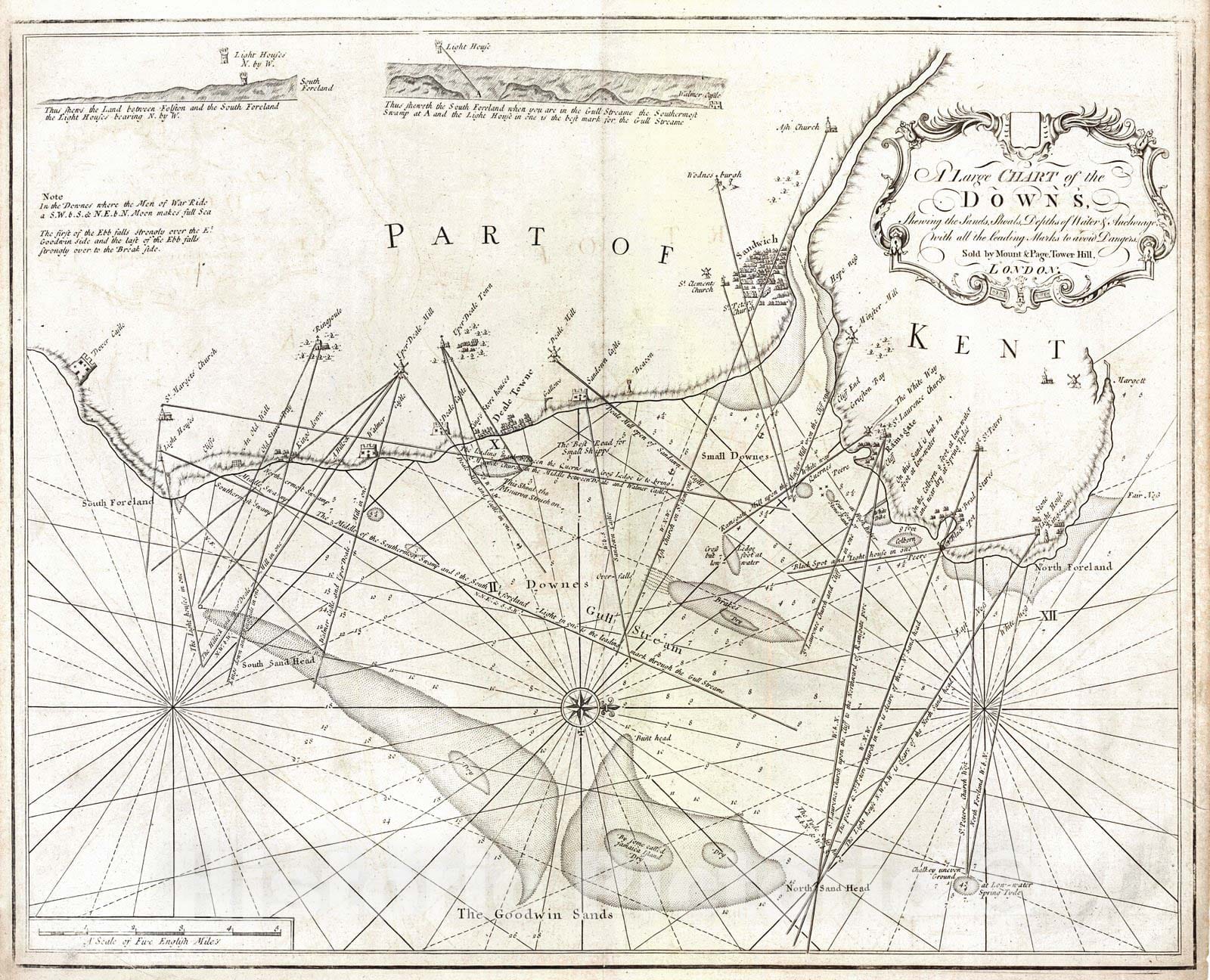 Historic Map : 1740 A Large Chart of the Downes : Vintage Wall Art