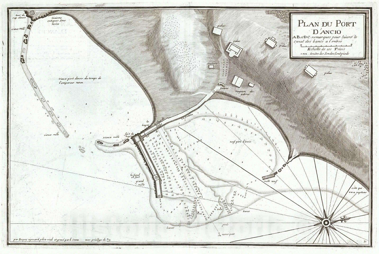 Historic Map : 1740 Plan du Port D' Ancio : Vintage Wall Art