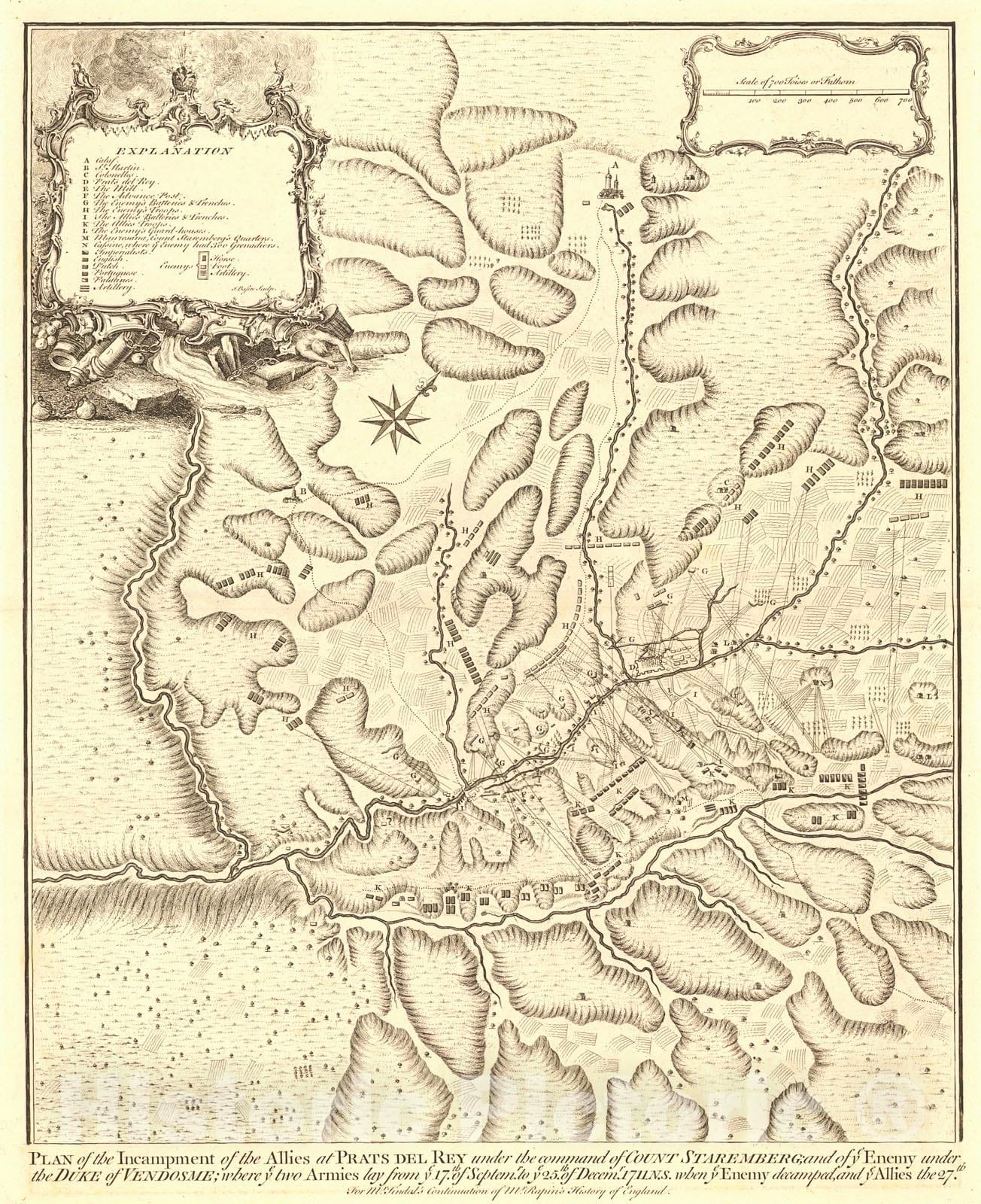 Historic Map : 1740 Plan of the Incampment of the Allies at Prats del Rey : Vintage Wall Art
