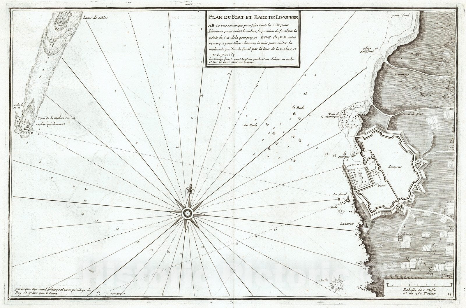 Historic Map : 1740 Plan du Port et Rade de Livourne : Vintage Wall Art