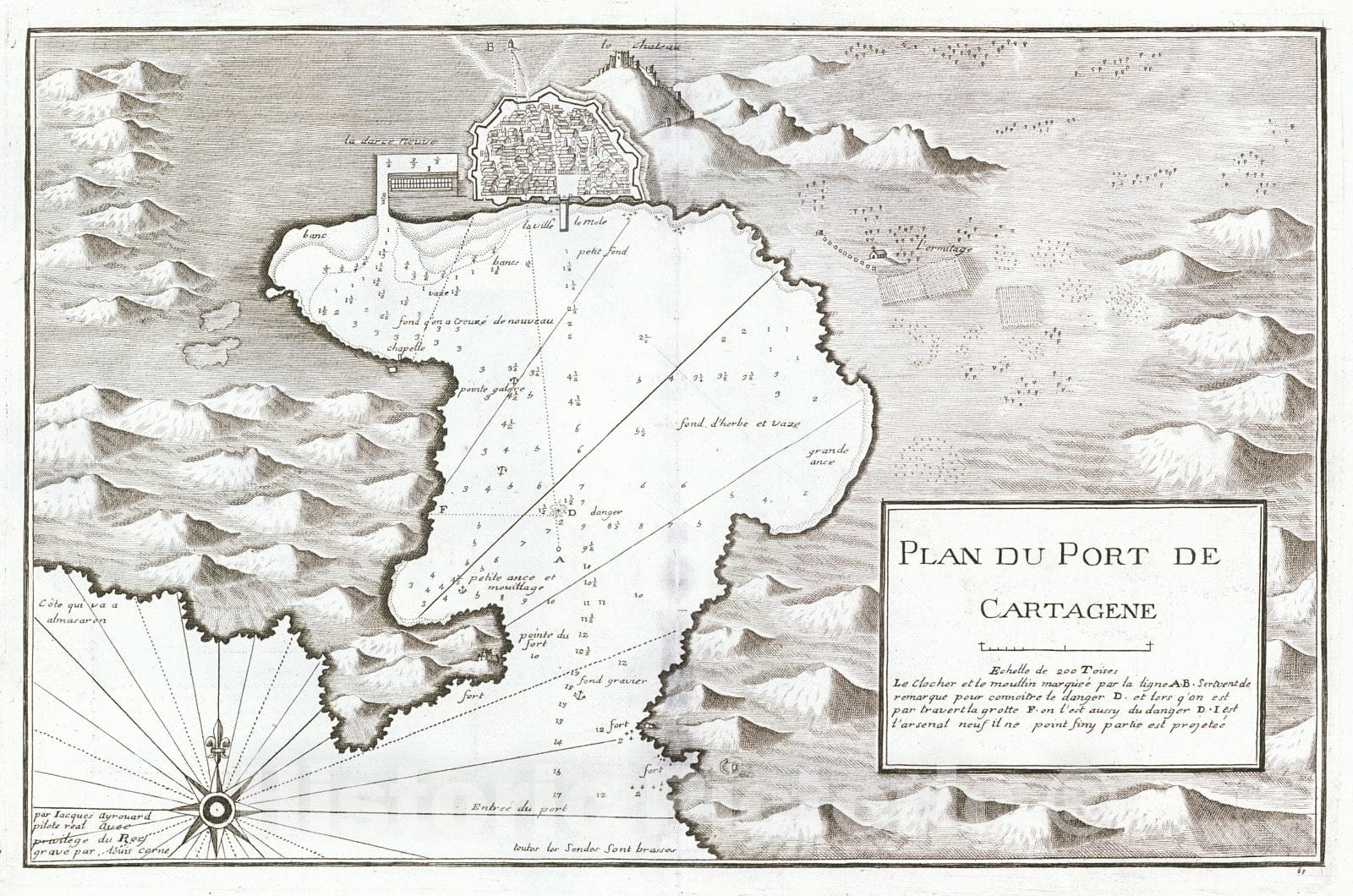 Historic Map : 1740 Plan du Port de Cartegene : Vintage Wall Art