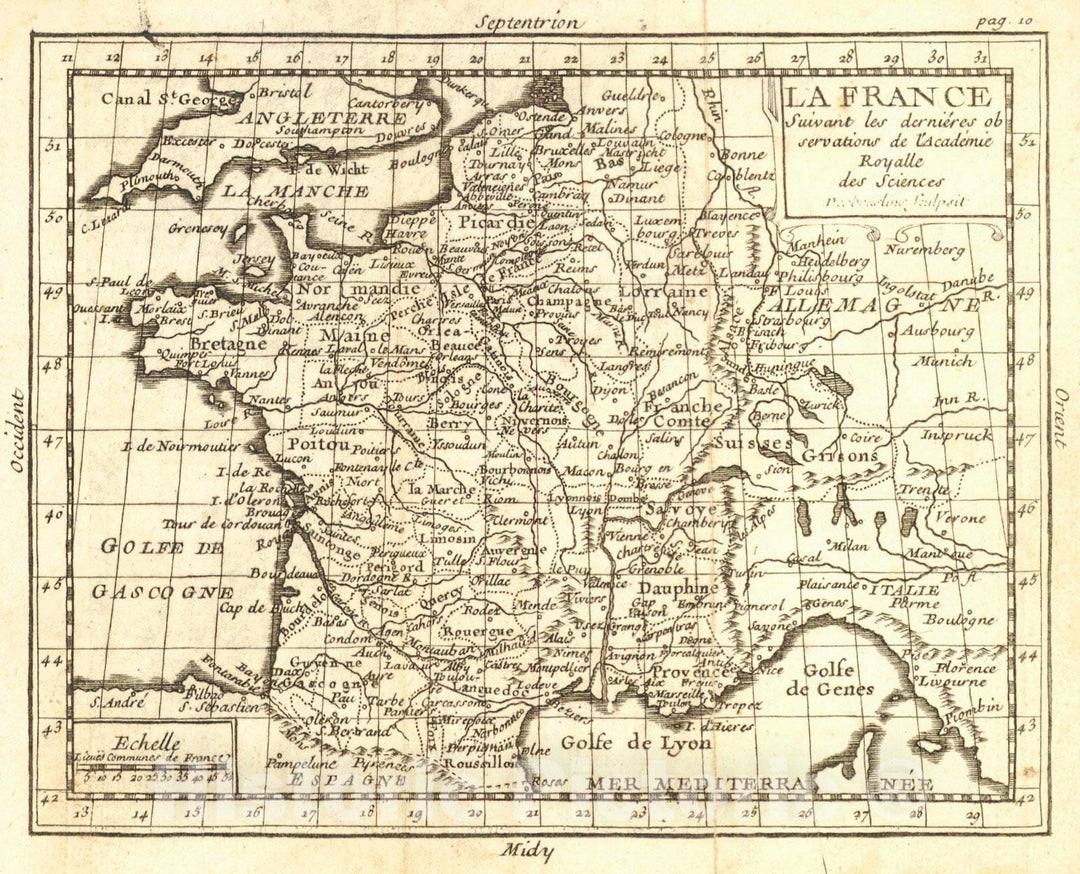 Historic Map : 1744 La France : Vintage Wall Art