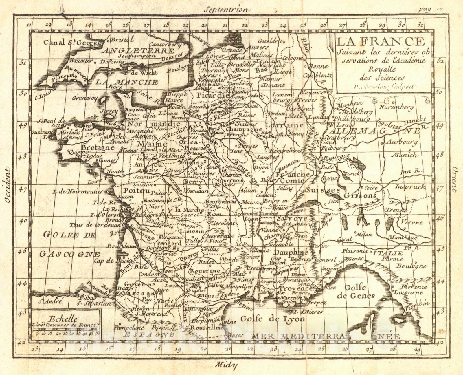 Historic Map : 1744 La France : Vintage Wall Art