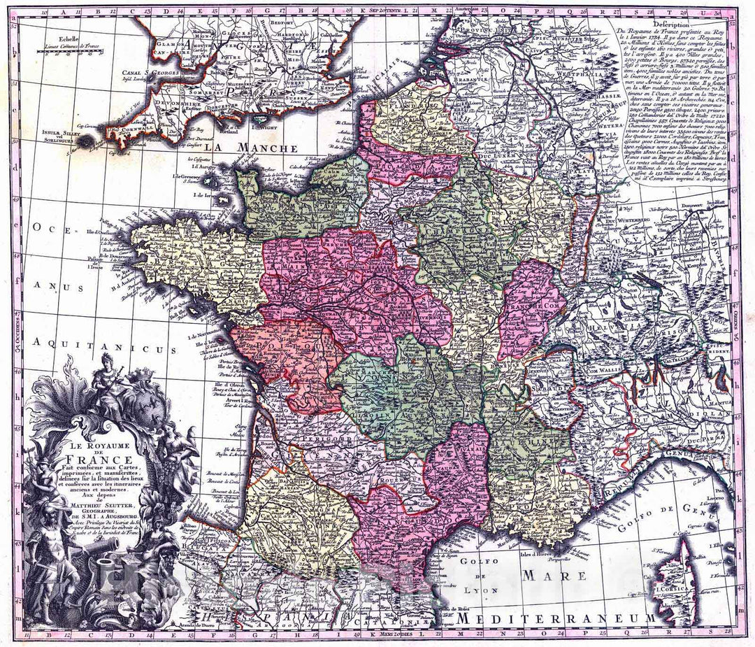 Historic Map : 1745 Le Royaume de France... : Vintage Wall Art
