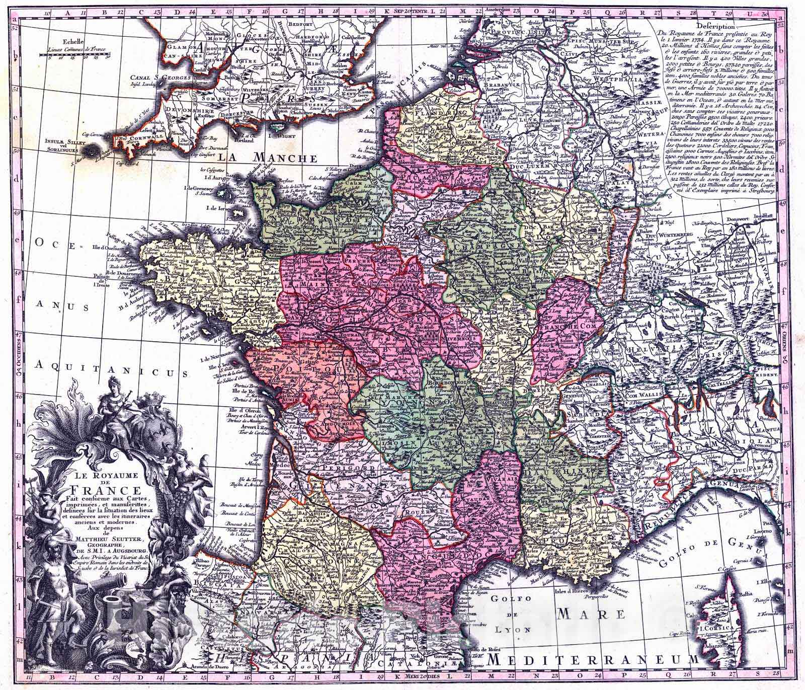 Historic Map : 1745 Le Royaume de France... : Vintage Wall Art