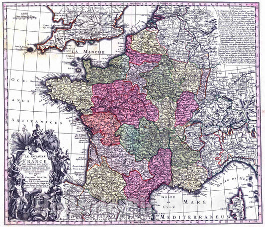 Historic Map : 1745 Le Royaume de France... : Vintage Wall Art