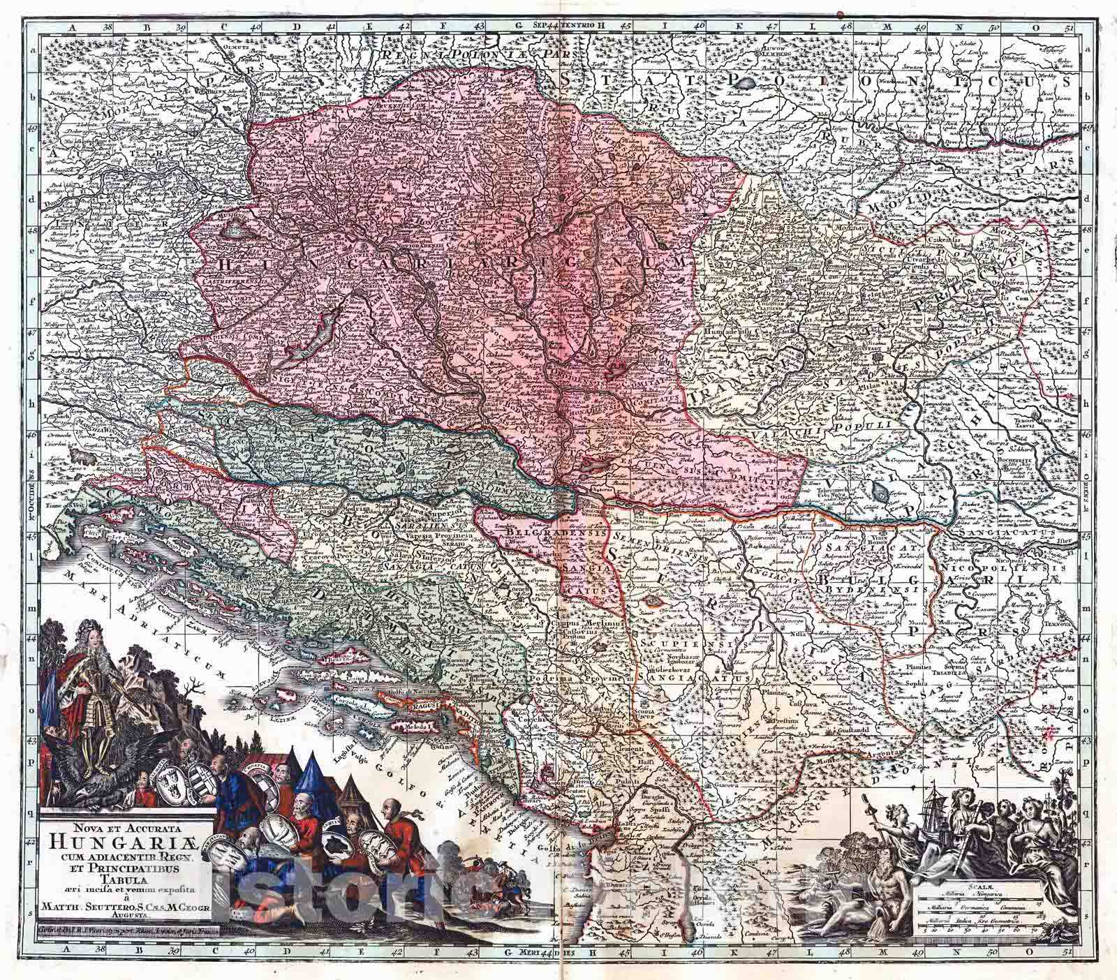 Historic Map : 1745 Nova et Accurata Hungariae cum adjacentib Regn et Principatibus Tabula : Vintage Wall Art