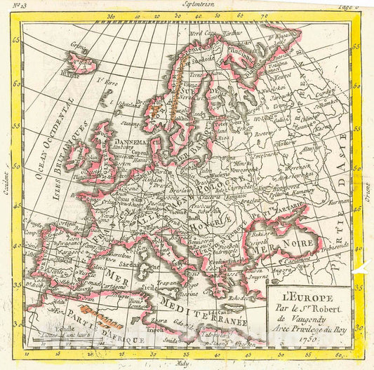 Historic Map : 1750 L'Europe : Vintage Wall Art