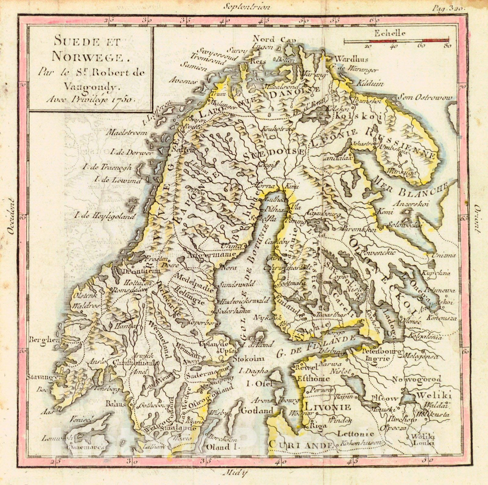 Historic Map : 1750 Suede et Norwege : Vintage Wall Art