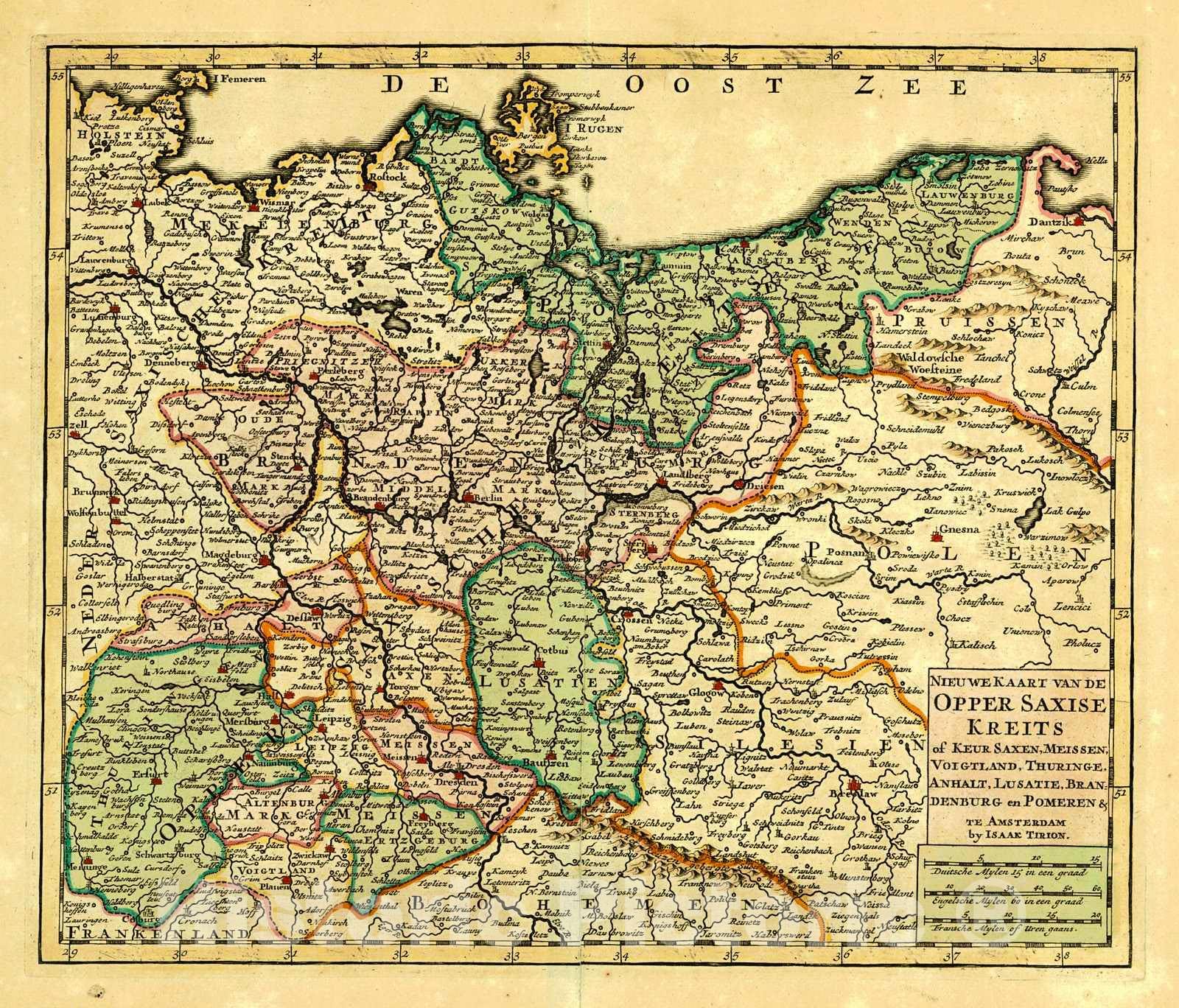 Historic Map : 1750 Nieuwe Kaart van de Opper Saxise Kreits of Keur Saxen, Meissen, Voigtland, Thuringe, Anhalt, Lusatie, Brandenburg en Pomeren : Vintage Wall Art