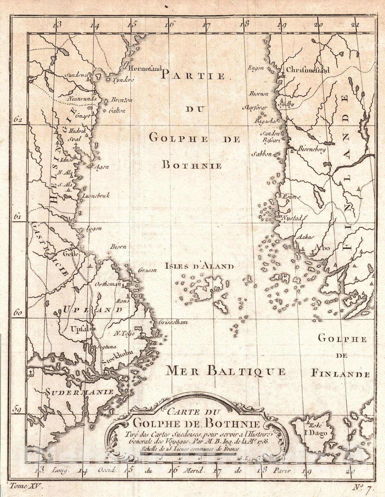 Historic Map : 1751 Carte du Golphe de Bothnie : Vintage Wall Art