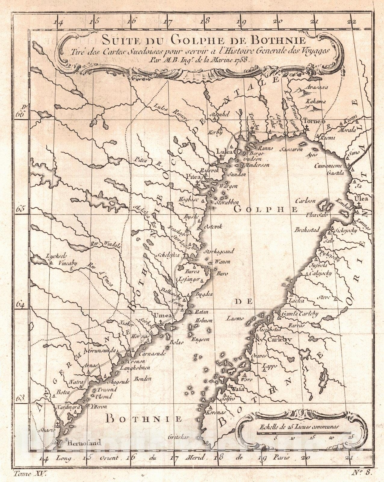 Historic Map : 1751 Suite du Golphe de Bothnie : Vintage Wall Art