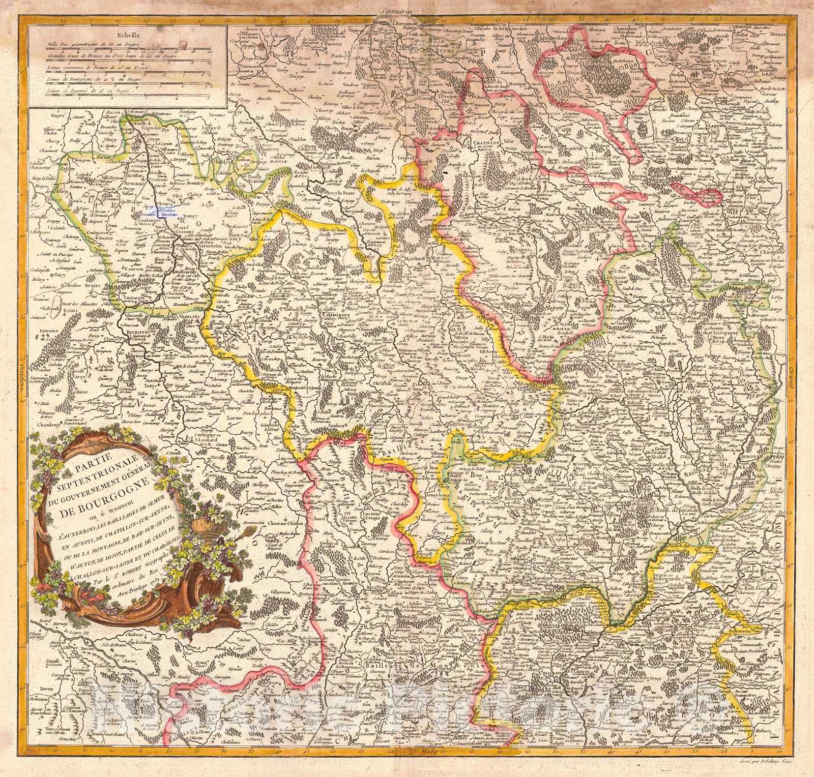 Historic Map : 1752 Partie Septentrionale Du Government G&eacute;n&eacute;ral De Bourgogne : Vintage Wall Art
