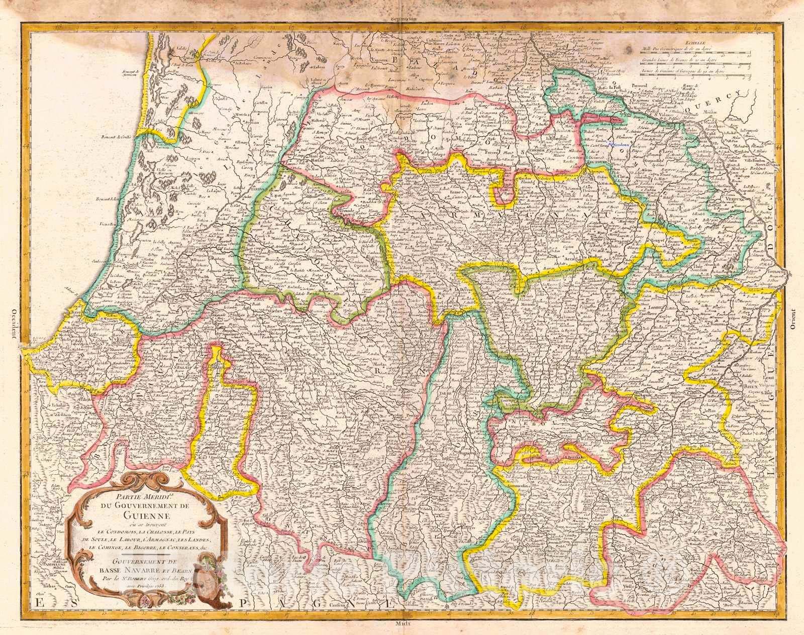 Historic Map : 1753 Partie Meridionale Du Government De Guienne : Vintage Wall Art
