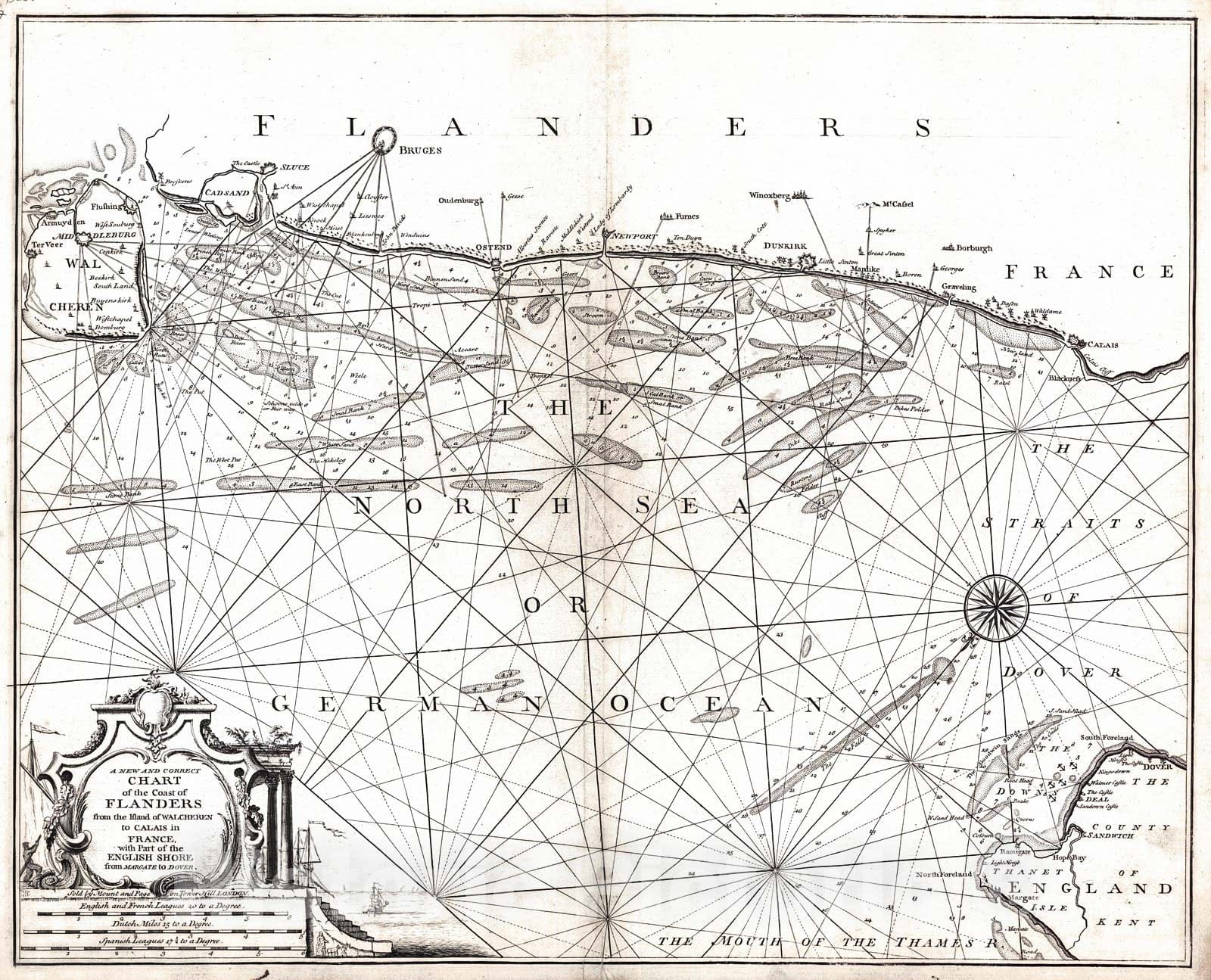 Historic Map : 1758 A New & Correct Chart of the Coast of France : Vintage Wall Art