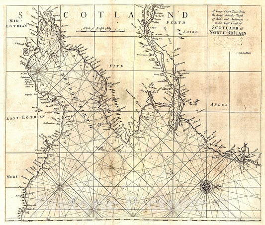 Historic Map : 1758 A Large Chart Describing the East Coast of Scotland : Vintage Wall Art