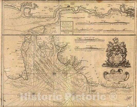 Historic Map : 1758 The River of Thames : Vintage Wall Art