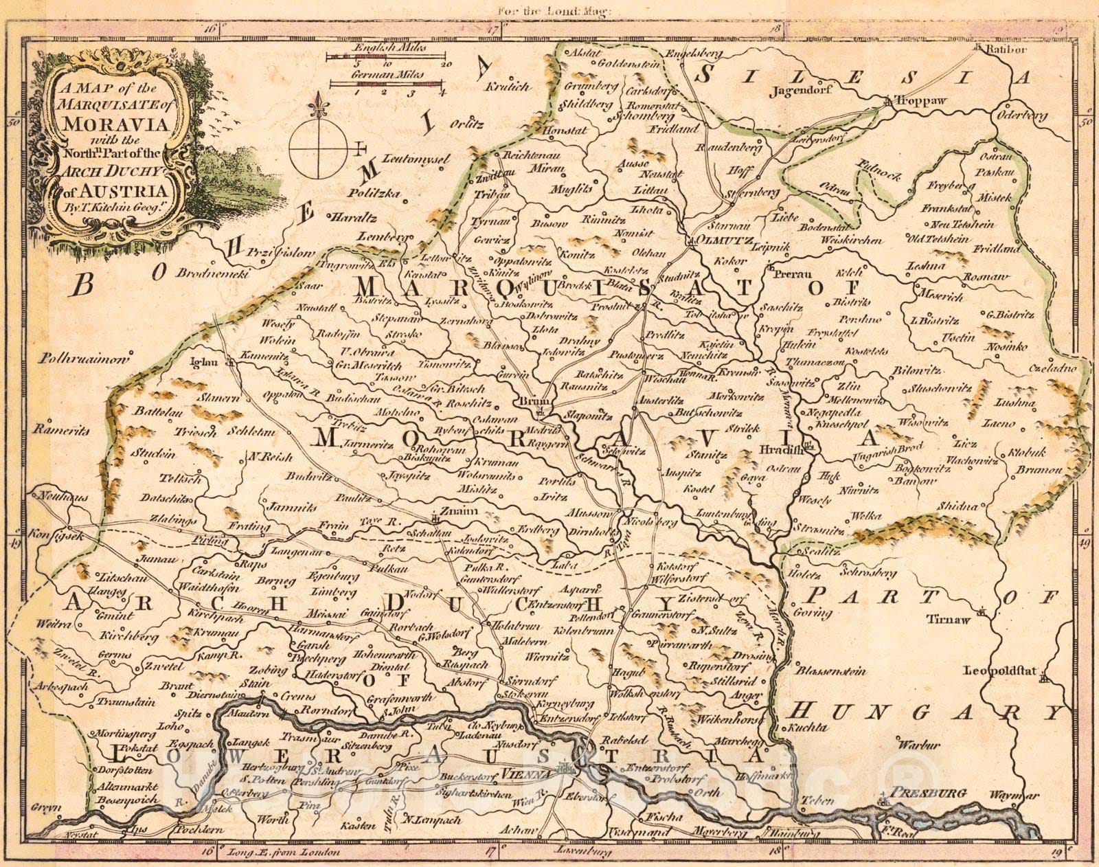 Historic Map : 1758 A MAp of the Marquisate of Moravia with the Northern Part of the Arch Duchy of Austria : Vintage Wall Art